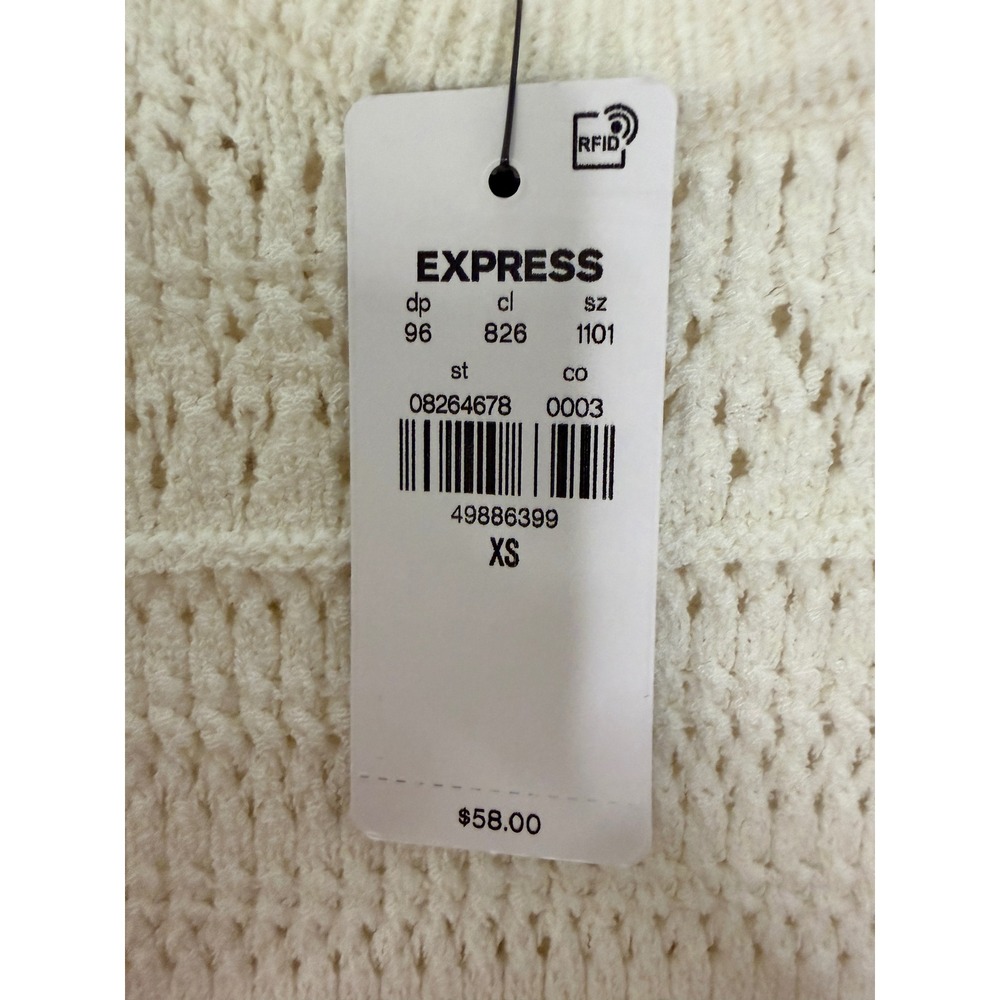 Express Womens Ivory Knit Sleeveless Sweater Tank Top XS Crochet Festival - Picture 3 of 10